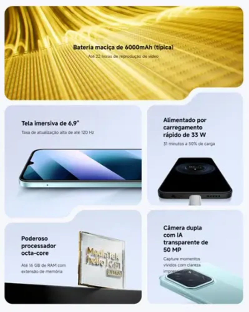 "Celular Xiaomi Poco C85 De 256b 8GB Ram De 6.9"" Camera 50mp 13mp - Preto (global)" - view 3
