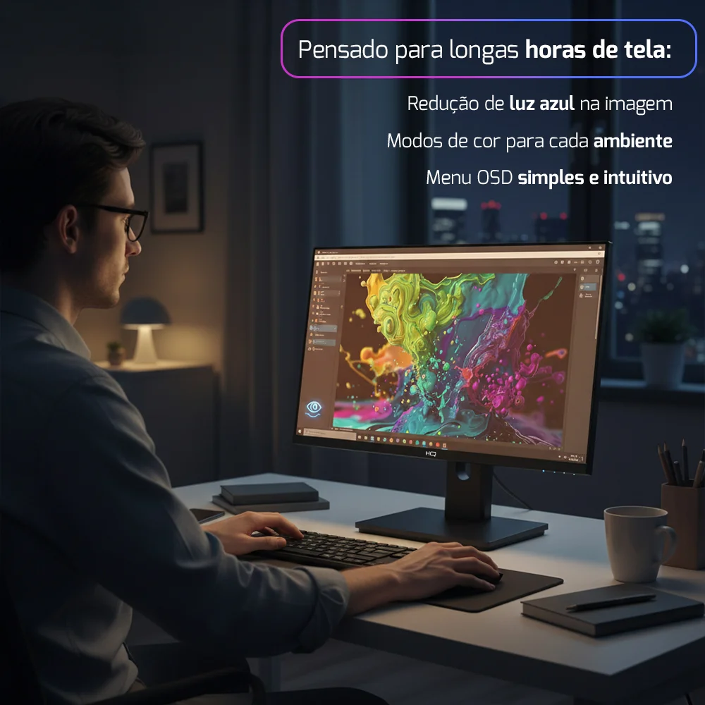 Monitor 24" Hq Pro, 100hz, Fullhd+ 1920x1080, Widescreen, HDMI, Vga, Vesa, Ajuste De Inclinação - M24100hq