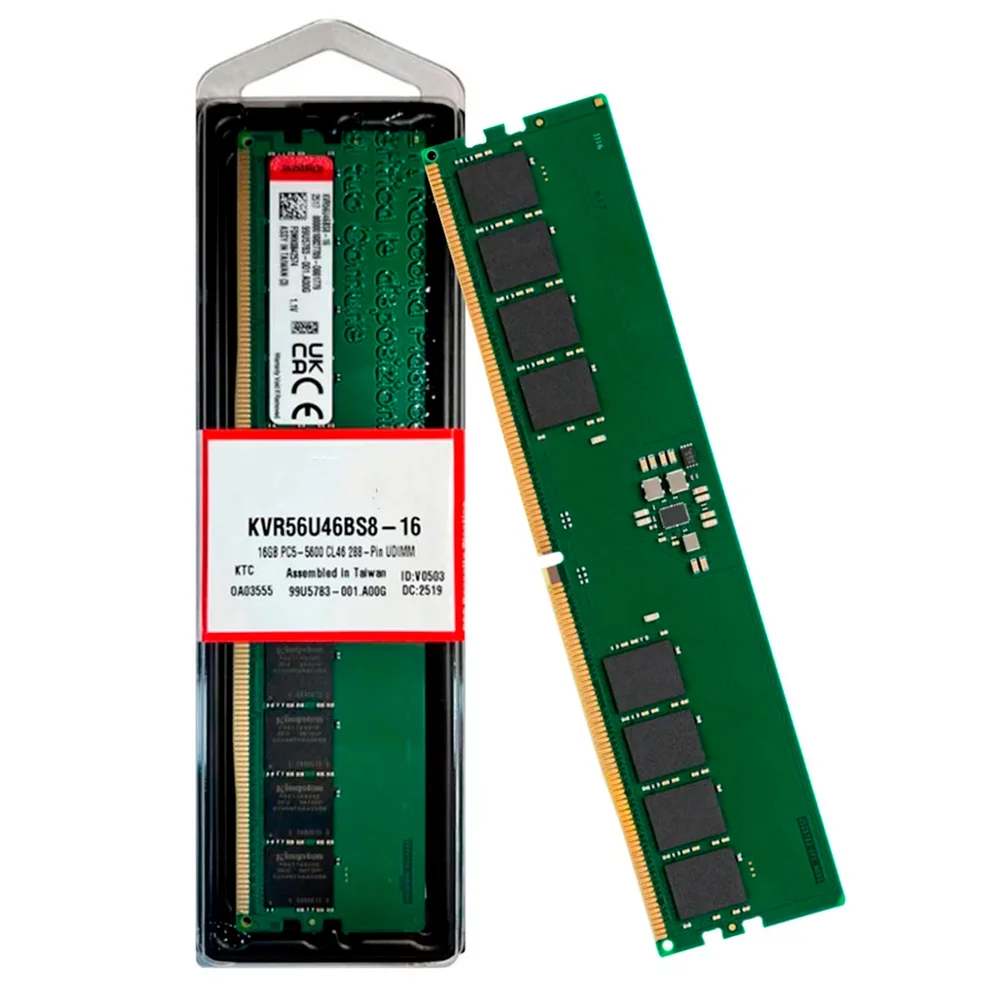 Memoria Kingston 16gb (1x 16gb) Ddr5, 5600mhz, PC5-44800, Udimm, Cl46, 1.1v, 288-pin, - Kvr56u46bs8-16 Memoria Kingston 16gb (1x 16gb) Ddr5, 5600mhz, PC5-44800, Udimm, Cl46, 1.1v, 288-pin, - Kvr56u46bs8-16