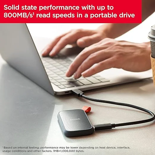 Sandisk SSD Portátil De 1 Tb - Até 800 Mb/s, Usb-c, Usb 3.2 Geração 2, Firmware Atualizado - Unidade De Estado Sólido Externa - Sdssde30-1t00-g26