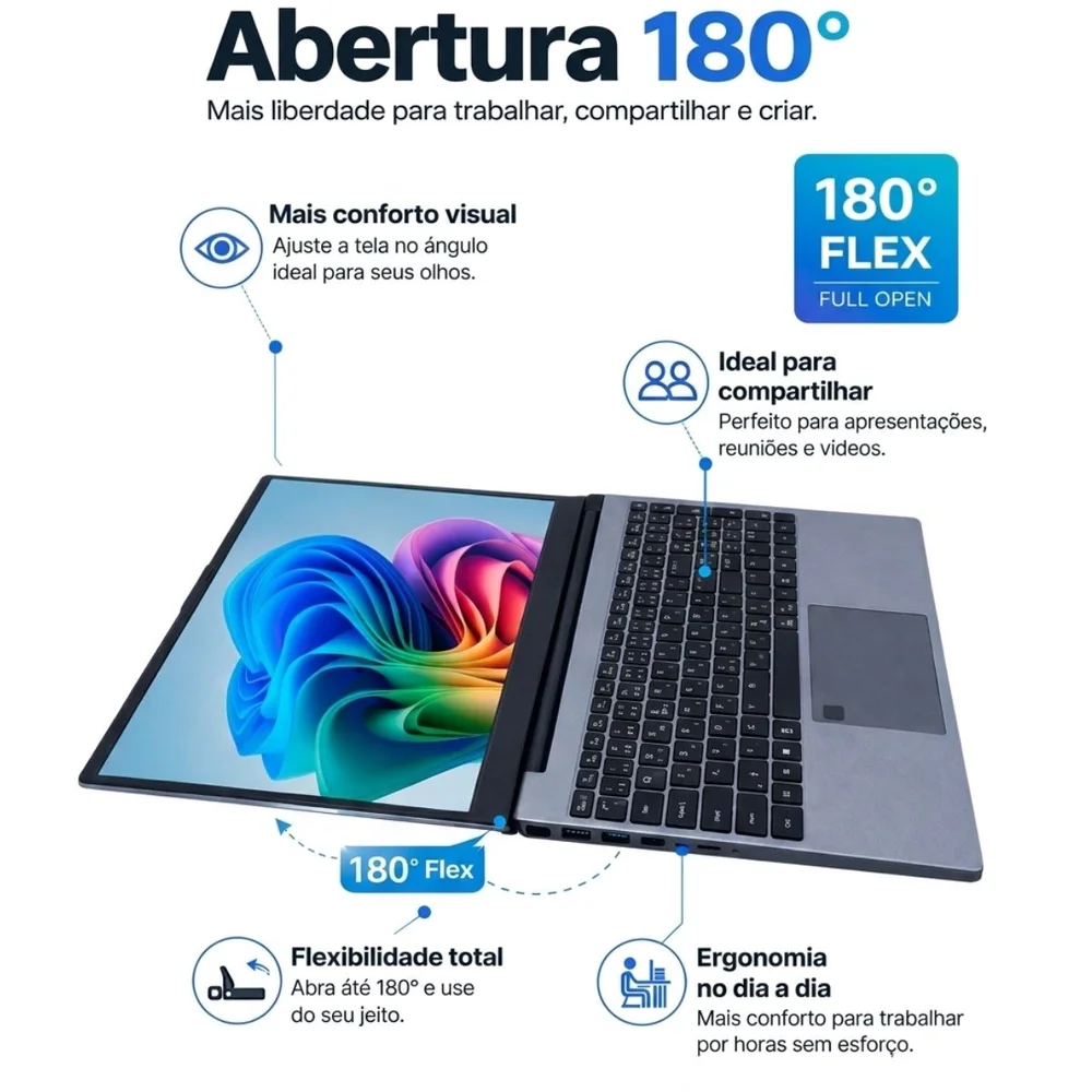Notebook Touchscreen 15.6" 16GB RAM SSD 480GB Wi-Fi Bluetooth HDMI Alto Desempenho Multitarefa Notebook Touchscreen 15.6" 16GB RAM SSD 480GB Wi-Fi Bluetooth HDMI Alto Desempenho Multitarefa