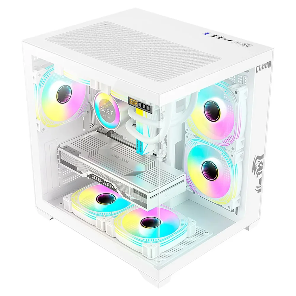 Gabinete Clanm Grodd Snow Branco Mid Tower mATX mini-ITX Suporta VGA 330mm Cooler 160mm ATX