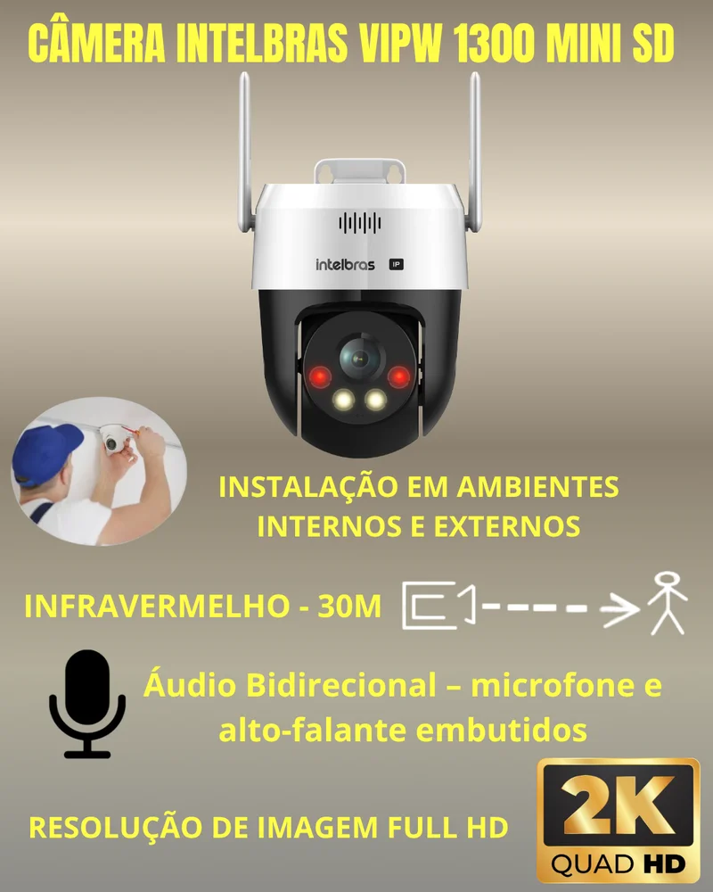 Kit 3 Câmeras Ip Wi-fi Intelbras Vipw 1300 Mini Sd Speed Dome 128GB