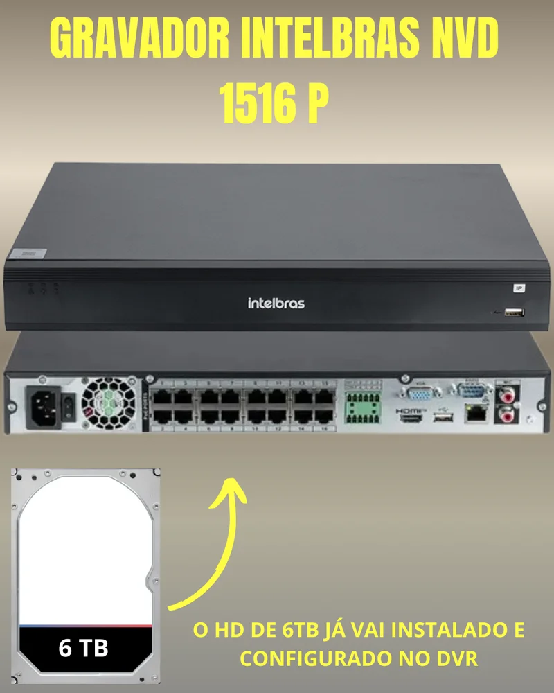 Gravador De Vídeo Nvd 1516-p Intelbras 16 Canais Poe Hd 6tb Gravador De Vídeo Nvd 1516-p Intelbras 16 Canais Poe Hd 6tb