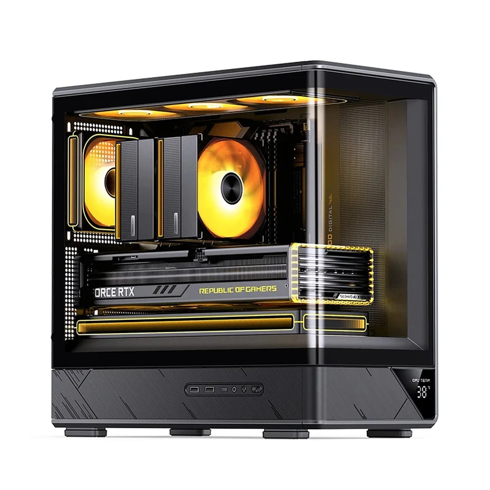 Gabinete Gamer Aquário Jonsbo D200 Preto Com Display Digital M-atx Usb-c