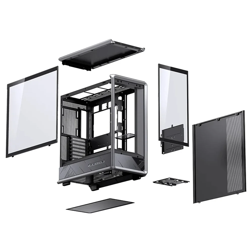 Gabinete Gamer Jonsbo D401 Mid Tower Preto - Visão Panorâmica 270°, Suporte Para Placas Back-connect E Dual 360mm - Preto