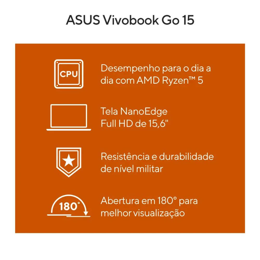 Notebook Asus Vivobook Go 15 E1504fa Amd Ryzen 5 16gb Ram 512gb SSD WINDOWS 11 Home 15,6" Lcd LED Fhd Nível Ips Nj1942w