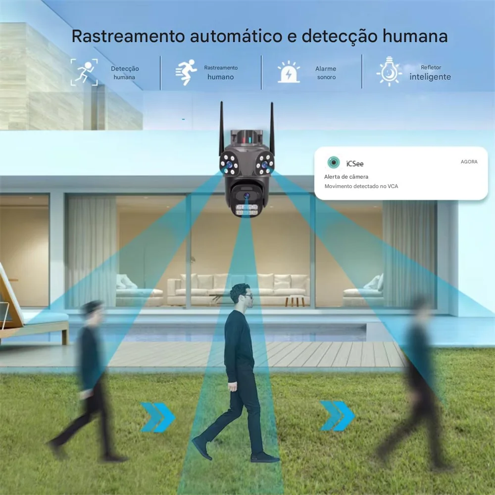 Camera Segurança Três Lentes Wifi Ultra Hd 4k Prova Dágua Sirene Casa Empresa Interior Exterior