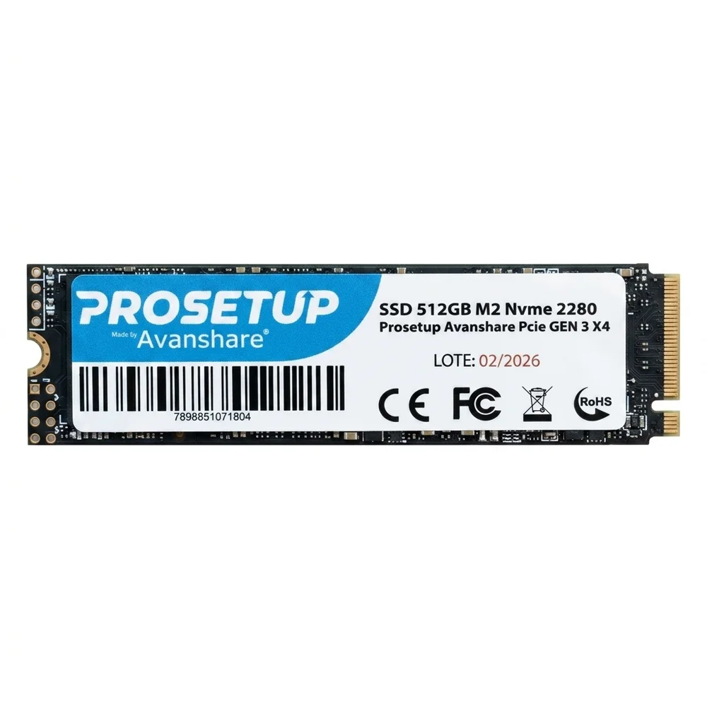 SSD 512gb M2 Nvme 2280 Prosetup Avanshare PCie Gen 3 X4 Leitura 1700mb/s Gravacao 1100mb/s SSD 512gb M2 Nvme 2280 Prosetup Avanshare PCie Gen 3 X4 Leitura 1700mb/s Gravacao 1100mb/s