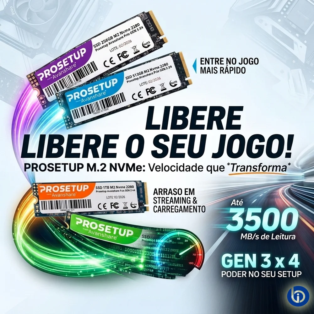 SSD 512gb M2 Nvme 2280 Prosetup Avanshare PCie Gen 3 X4 Leitura 1700mb/s Gravacao 1100mb/s SSD 512gb M2 Nvme 2280 Prosetup Avanshare PCie Gen 3 X4 Leitura 1700mb/s Gravacao 1100mb/s