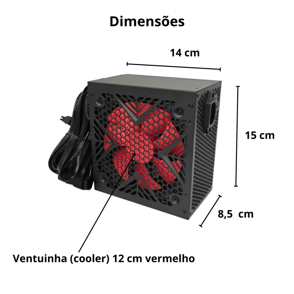 Fonte Atx 600w Real Gamer 80 Plus Bronze Bivolt Automatica Com Cabo