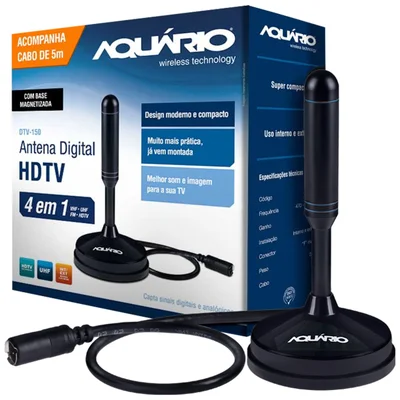 Antena Digital Para TV 4 Em 1, Cabo De 5Mts, Aquário - DTV-150
