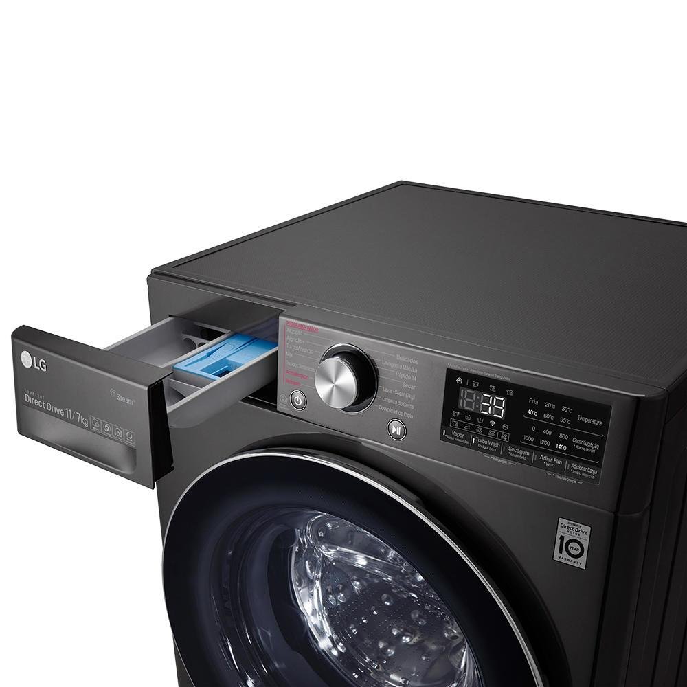 Lavadora E Secadora LG Smart Vc2, 11kg, Black Stainless, 110v, Cv9011ec4