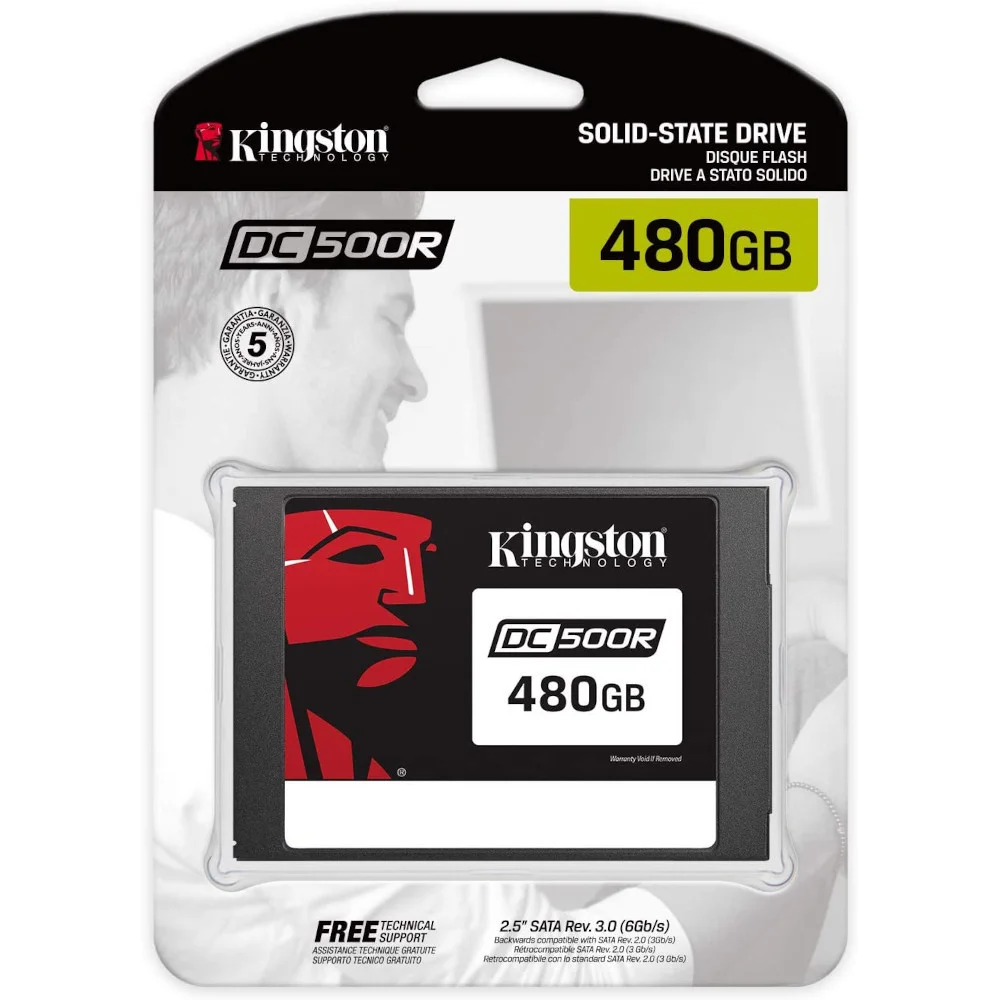 Ssd Para Servidor Kingston 2.5" Dc500r, 480GB,  Leituras 555MB/s, Gravação 520MB/s, Sata III 6GB/s