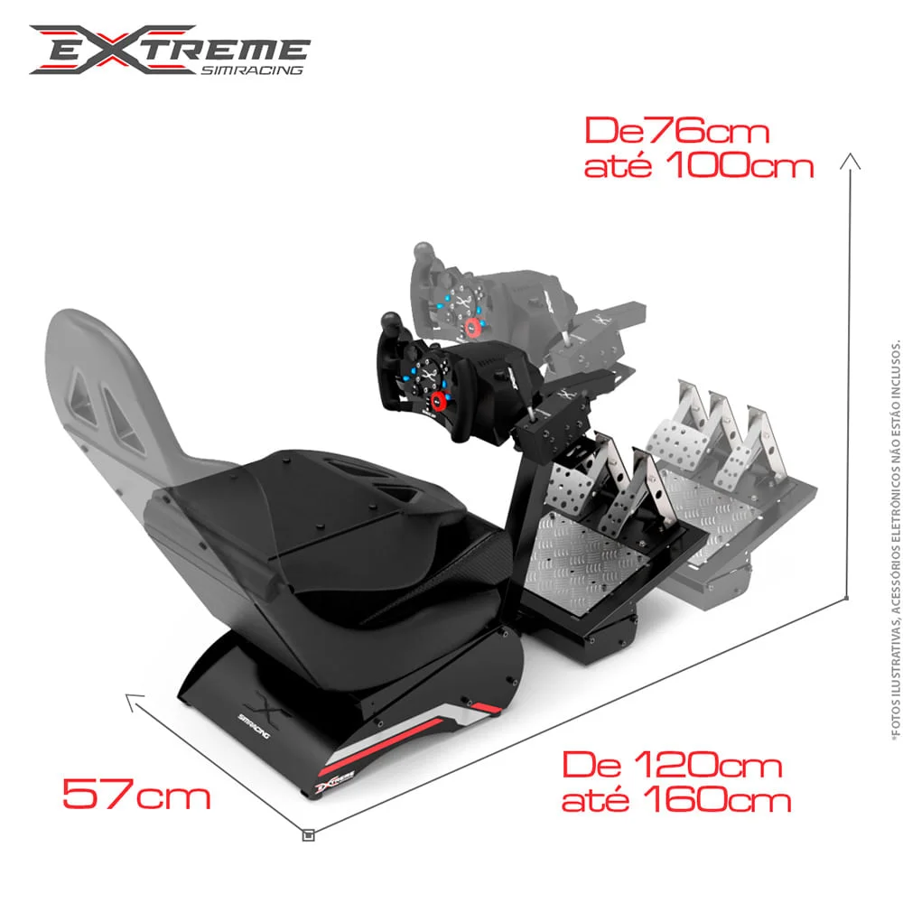 Cockpit Extreme Simracing Simulador Suporte Para Volante X Retrátil V3 Preto, Logitech G27,g29,g920,g923, Fanatec, Thrustmaster, Simagic Cockpit Extreme Simracing Simulador Suporte Para Volante X Retrátil V3 Preto, Logitech G27,g29,g920,g923, Fanatec, Thrustmaster, Simagic