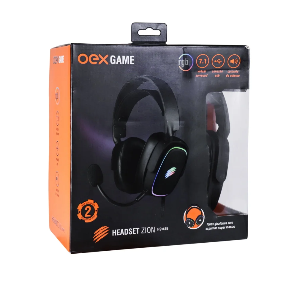 Headset Gamer Oex Zyon HS415 RGB LED USB Preto