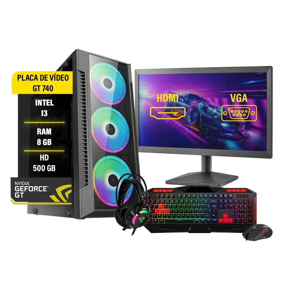 "PC Gamer Completo I3, 8GB, GT 730, HD 500GB, Monitor 19"""