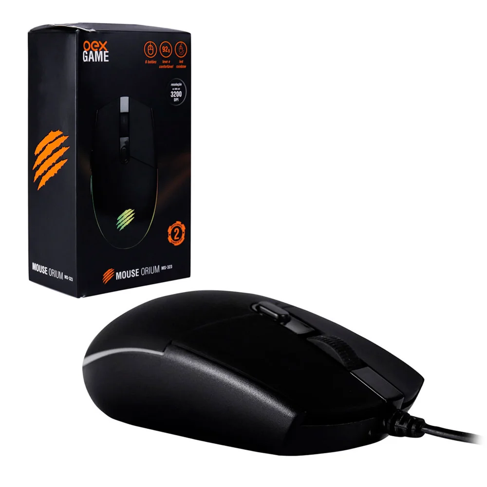 Mouse Gamer OEX ORIUM MS323 LED Rainbow Preto