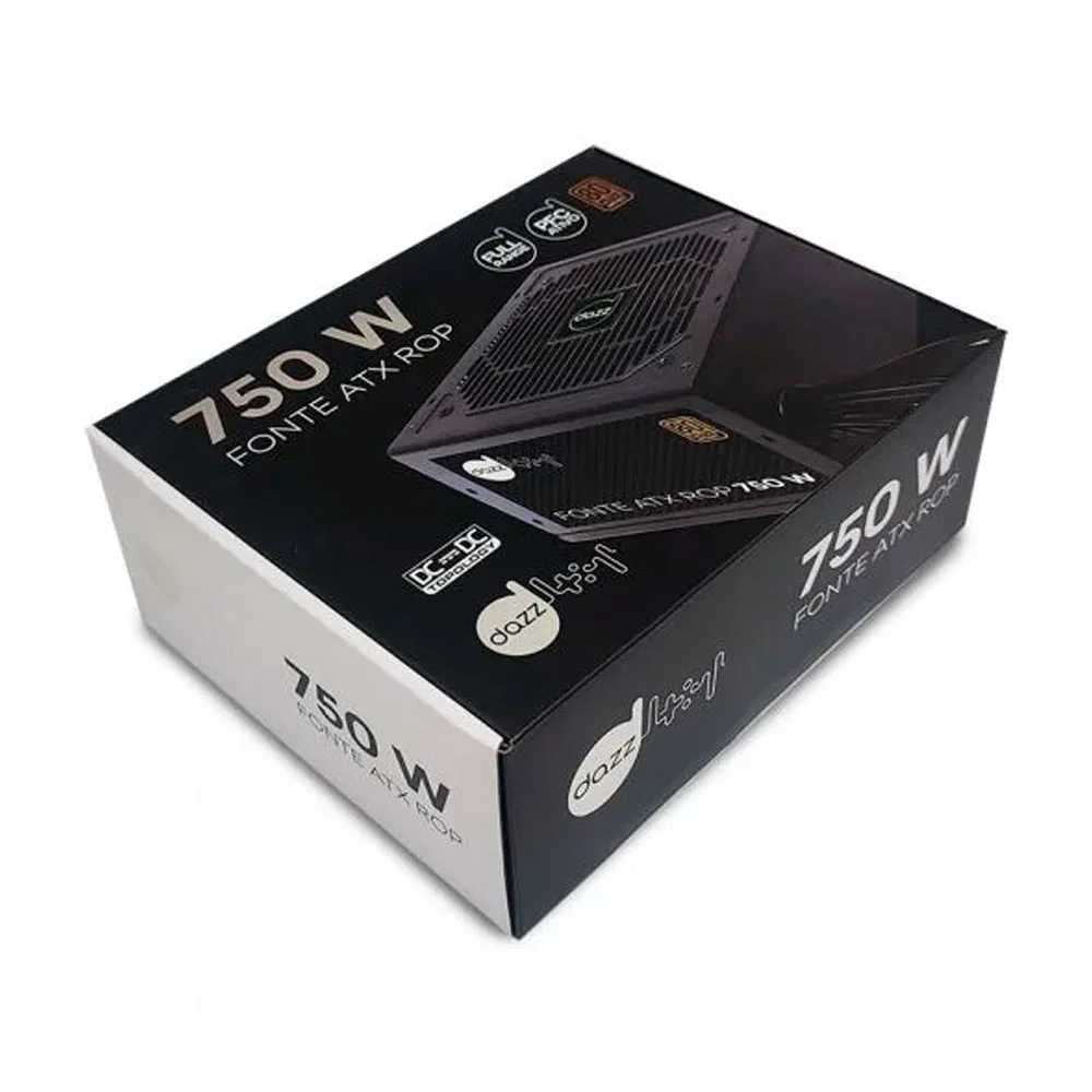 Fonte Dazz Gamer ATX, 750W Real, 80 Plus Bronze, PFC Ativo Fonte Dazz Gamer ATX, 750W Real, 80 Plus Bronze, PFC Ativo