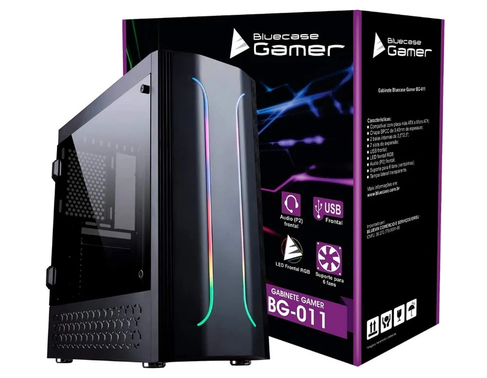 Gabinete Gamer Bluecase, Bg-011, Preto, S/ Fonte, LED RGB, USB 3.0 Frontal Gabinete Gamer Bluecase, Bg-011, Preto, S/ Fonte, LED RGB, USB 3.0 Frontal