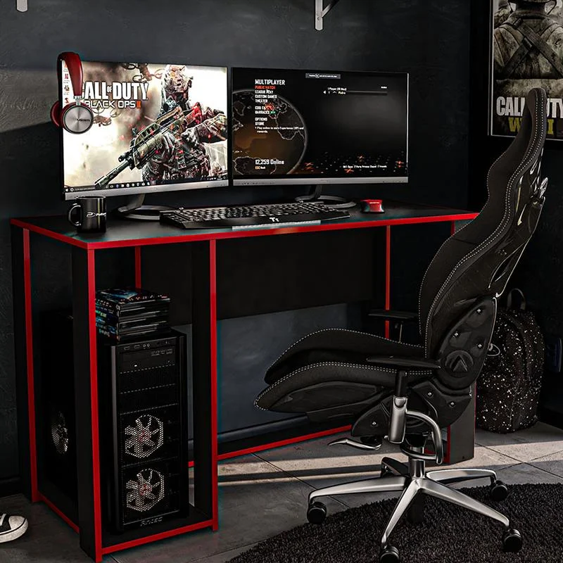 Mesa Gamer Politorno Singapura Preto e Vermelho, 1 Nicho, Peso Suportado Até 10Kg no Tampo Mesa Gamer Politorno Singapura Preto e Vermelho, 1 Nicho, Peso Suportado Até 10Kg no Tampo