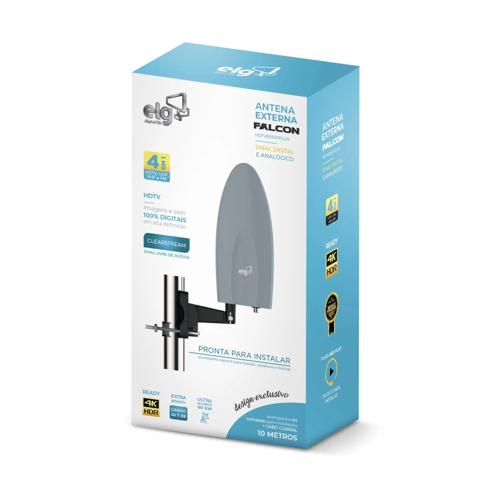 Antena Digital Externa Com Cabo 10m Falcon Hdtvex500plus Elg