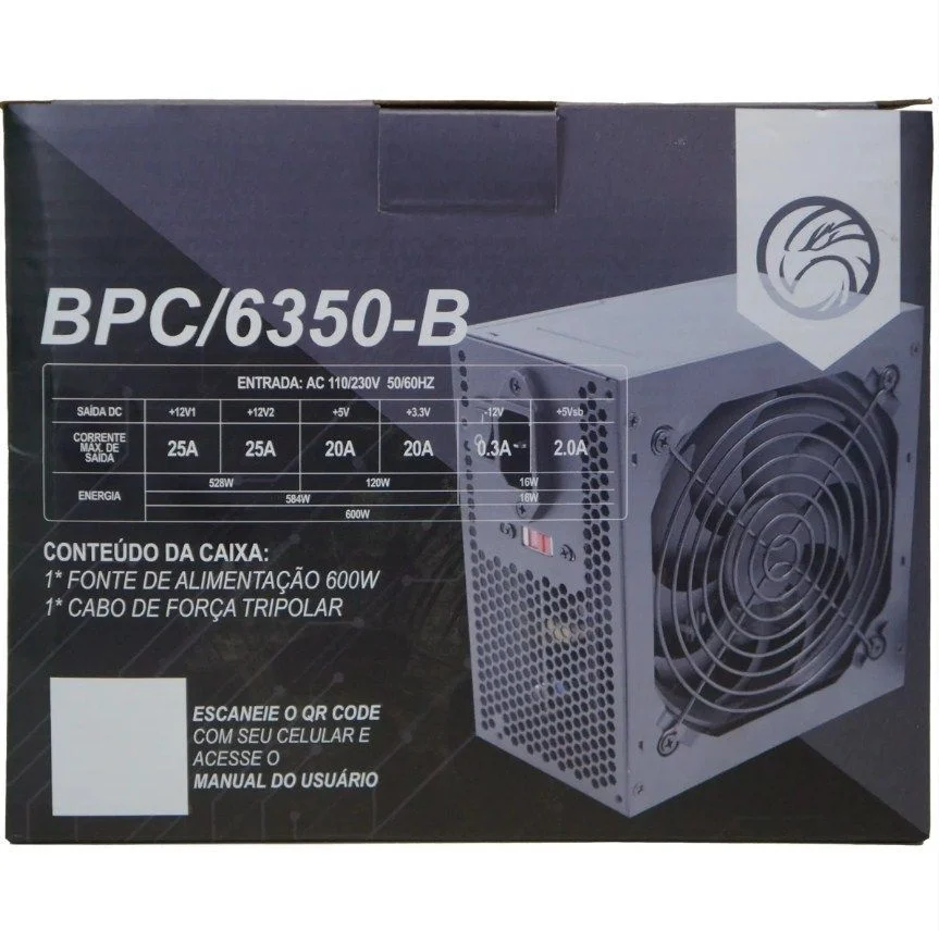 Fonte Brasil Pc, ATX, 600W Real, 24 Pinos Box - Bpc/6350 Fonte Brasil Pc, ATX, 600W Real, 24 Pinos Box - Bpc/6350