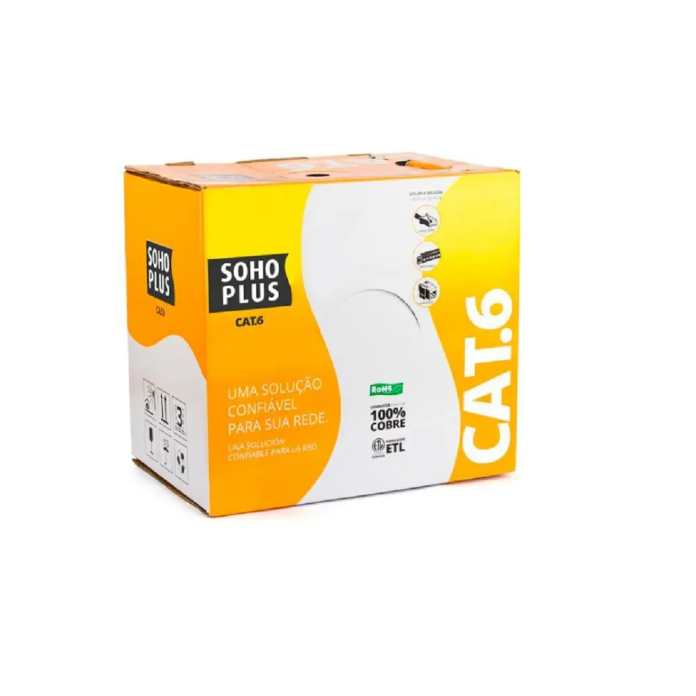 Cabo De Rede Sohoplus U/utp Cat6 305m 24awgx4p - Preto