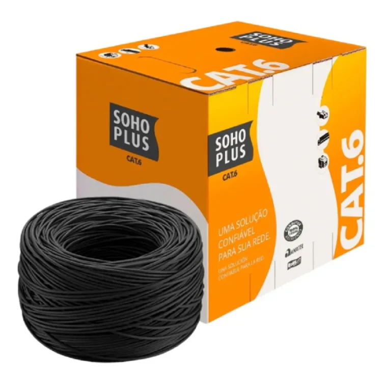 Cabo De Rede Sohoplus U/utp Cat6 305m 24awgx4p - Preto