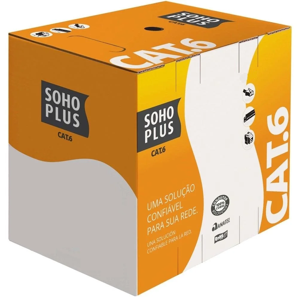 Cabo De Rede Sohoplus U/utp Cat6 305m 24awgx4p - Preto