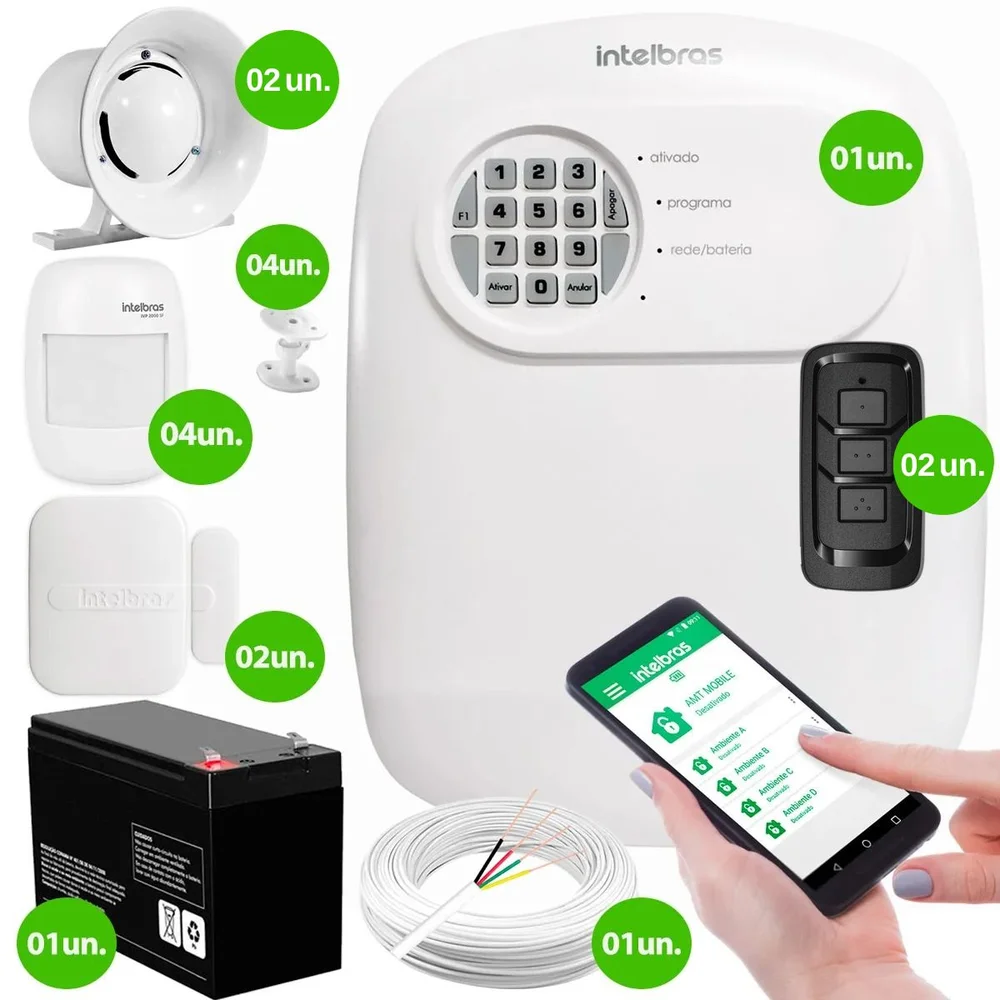 Kit Central De Alarme Anm 24 Net Intelbras + 2 Sensores Xas 4010 Smart + 4 Sensor Ivp 2000 Sf