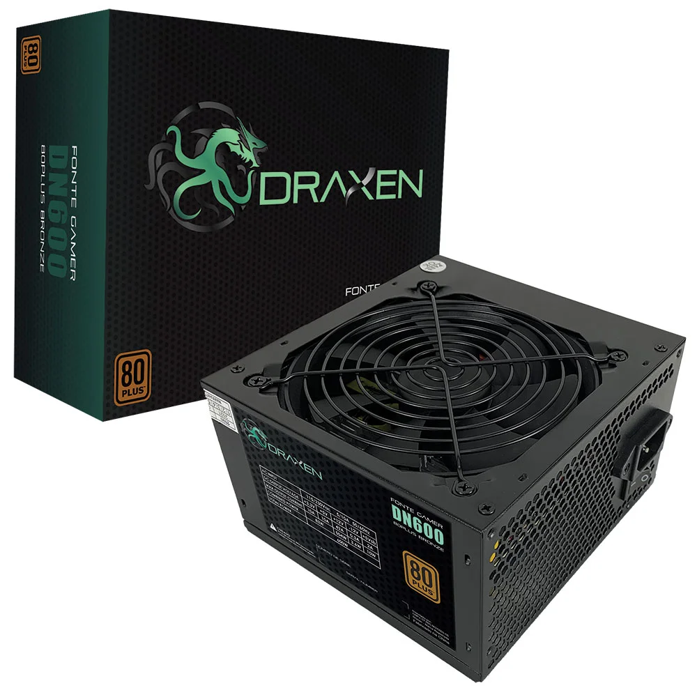 Fonte Draxen ATX, 600W, 80 Plus Bronze, PFC Ativo - DN600