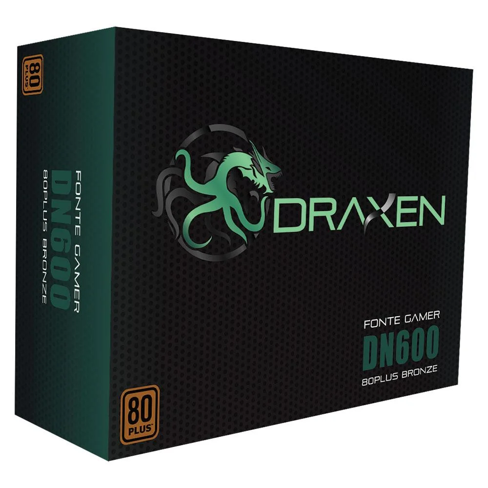 Fonte Draxen ATX, 600W, 80 Plus Bronze, PFC Ativo - DN600