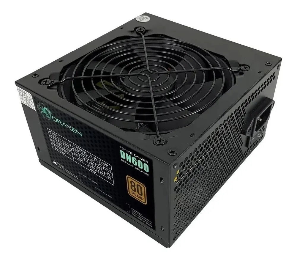Fonte Draxen ATX, 600W, 80 Plus Bronze, PFC Ativo - DN600