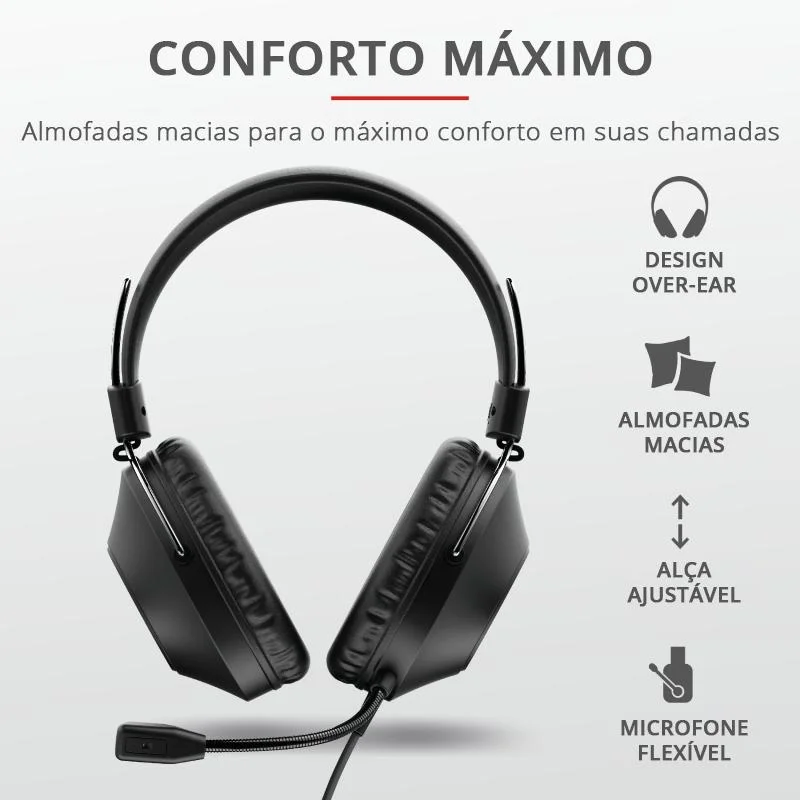 Headset Trust Ozo Overearm USB PC 40mm KaBuM