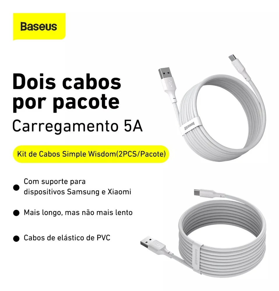 Kit C/2 Cabos Reforçados Usb-c Type-c Baseus 1,5m Turbo 5a