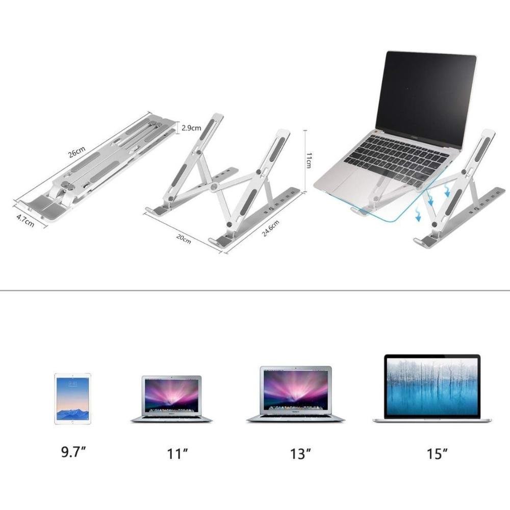 Suporte De Alumínio Laptop Stand Ajustável/regulável Para Notebook E Macbook Escritório