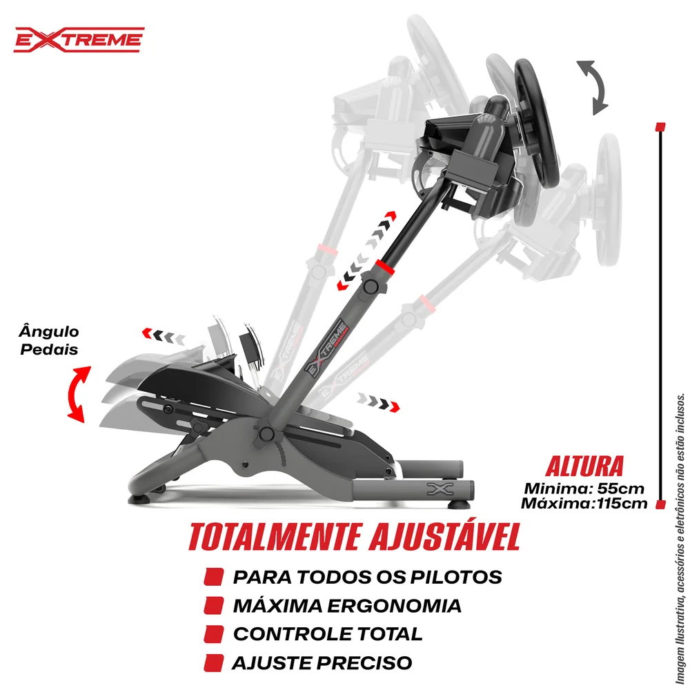 Cockpit Simulador, Extreme Simracing,  Suporte Para Volante SGT, Ajuste de Altura, Cinza