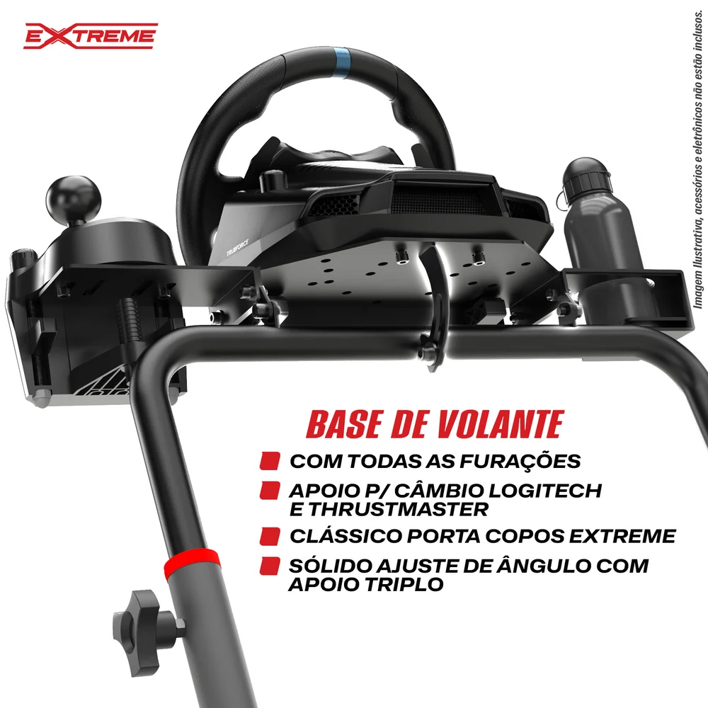 Cockpit Simulador, Extreme Simracing,  Suporte Para Volante SGT, Ajuste de Altura, Cinza