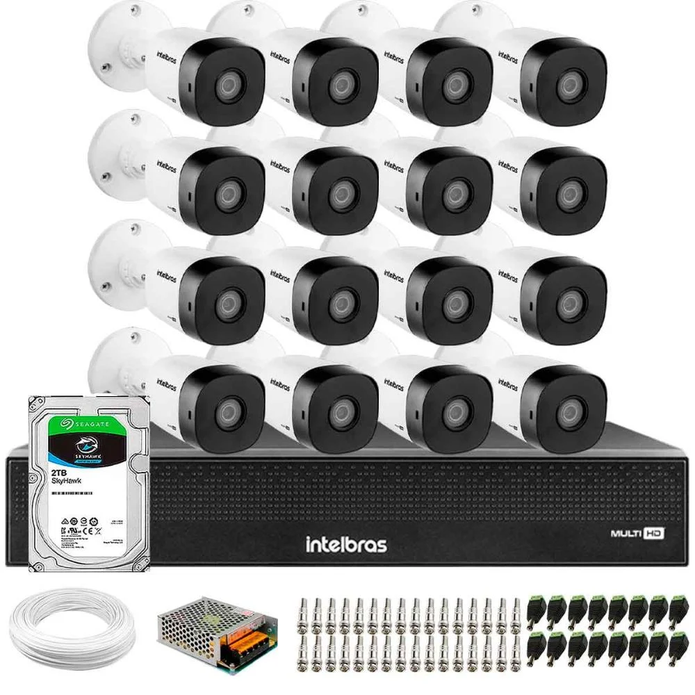 Kit 16 Câmeras Intelbras Vhd 1230 B Full Hd 1080p Bullet Visão Noturna De 30 Metros Ip67 + Dvr Intelbras Mhdx 3116-c 16 Canais + Hd Skyhawk 2TB Kit 16 Câmeras Intelbras Vhd 1230 B Full Hd 1080p Bullet Visão Noturna De 30 Metros Ip67 + Dvr Intelbras Mhdx 3116-c 16 Canais + Hd Skyhawk 2TB