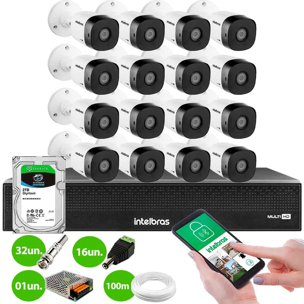 Kit 16 Câmeras Intelbras Vhd 1230 B Full Hd 1080p Bullet Visão Noturna De 30 Metros Ip67 + Dvr Intelbras Mhdx 3116-c 16 Canais + Hd Skyhawk 2TB Kit 16 Câmeras Intelbras Vhd 1230 B Full Hd 1080p Bullet Visão Noturna De 30 Metros Ip67 + Dvr Intelbras Mhdx 3116-c 16 Canais + Hd Skyhawk 2TB