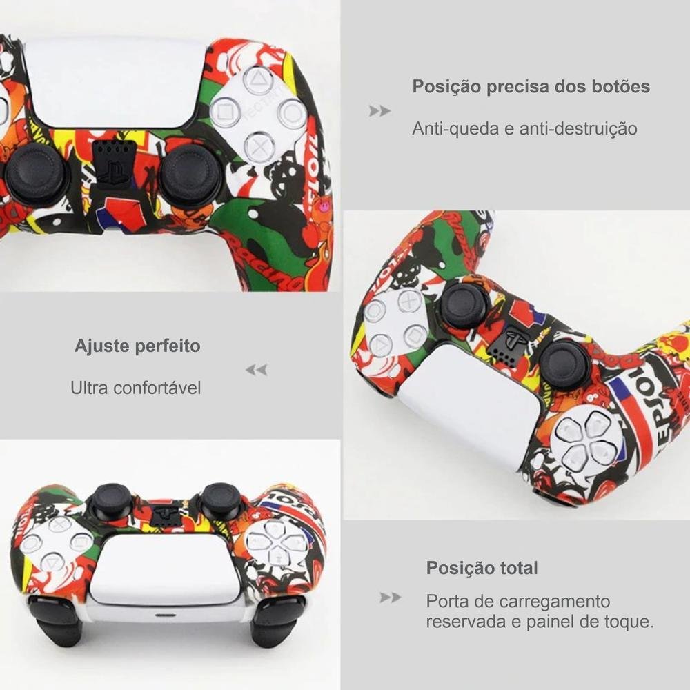 Capa Capinha Case Skin P/ Controle De Ps5 Playstation 5 Protetora Em Silicone Camuflado Alta Proteção Cor: Graffiti 08.