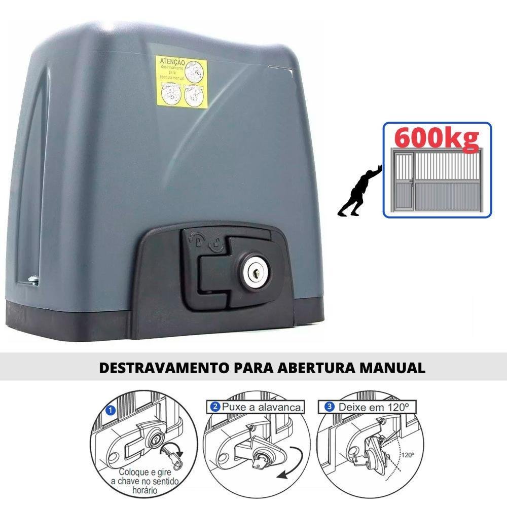 Kit Motor Portão Rossi Deslizante Dz Nano 36, Para Portões 600kg, Com 2 Controles, 220V