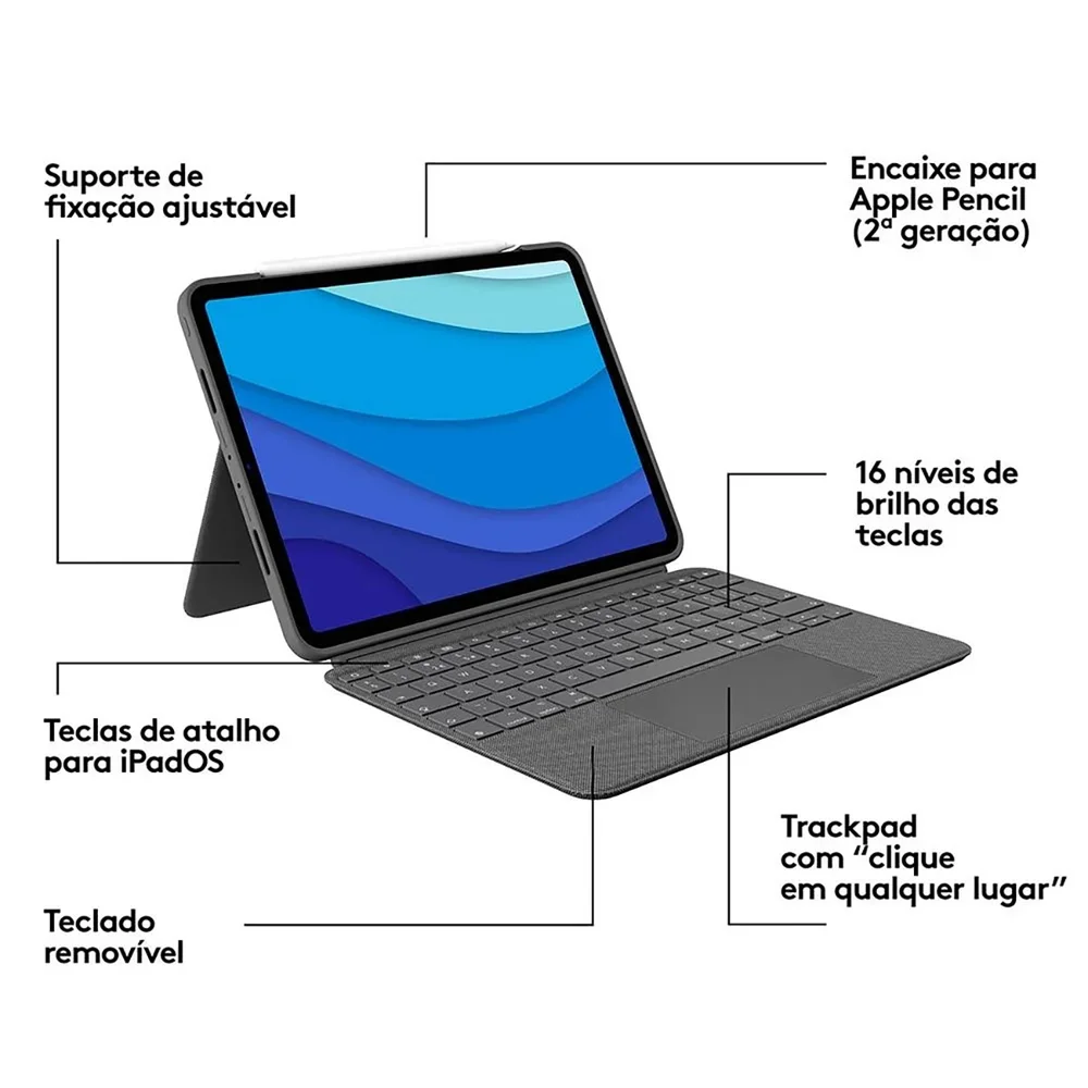 Capa Com Teclado Logitech Combo Touch Ipad Pro 11