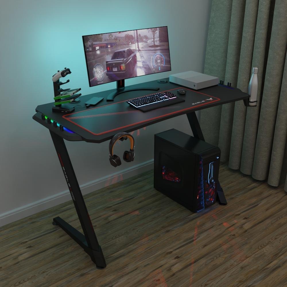 Mesa Gamer RGB Eaglex Series Z, Com Mousepad, Antiderrapante, Preto Mesa Gamer RGB Eaglex Series Z, Com Mousepad, Antiderrapante, Preto