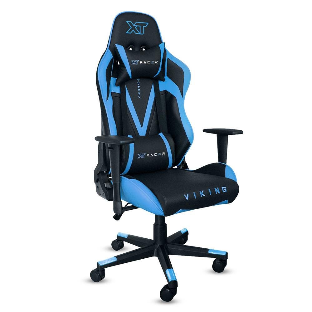 Cadeira Gamer XT Racer Viking, Reclinável, Ergonômica, Couro Sintético, Preto e Azul Cadeira Gamer XT Racer Viking, Reclinável, Ergonômica, Couro Sintético, Preto e Azul