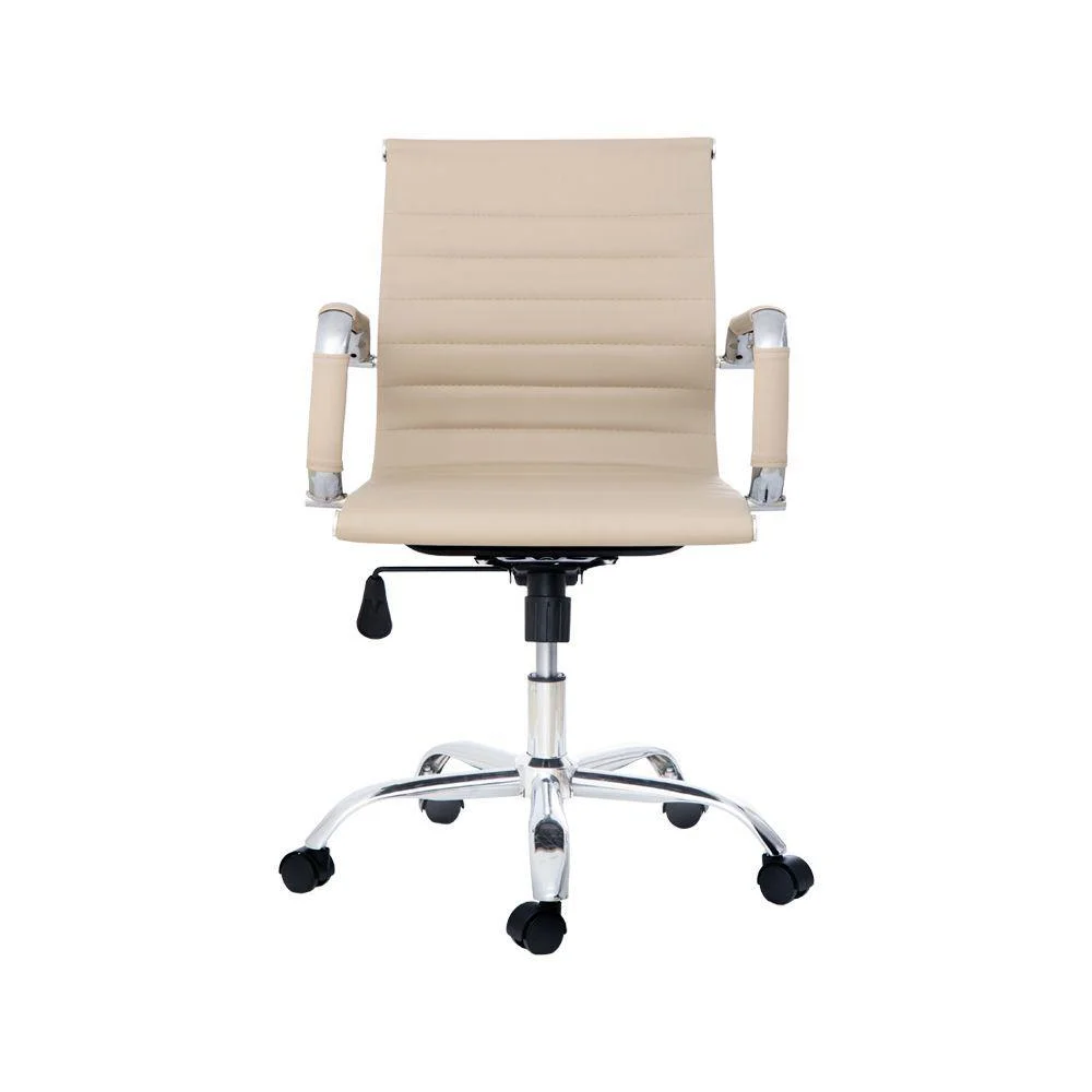 Cadeira Escritório Stripes Diretor Pu Nude Base Giratória Cromada Altura Ajustável