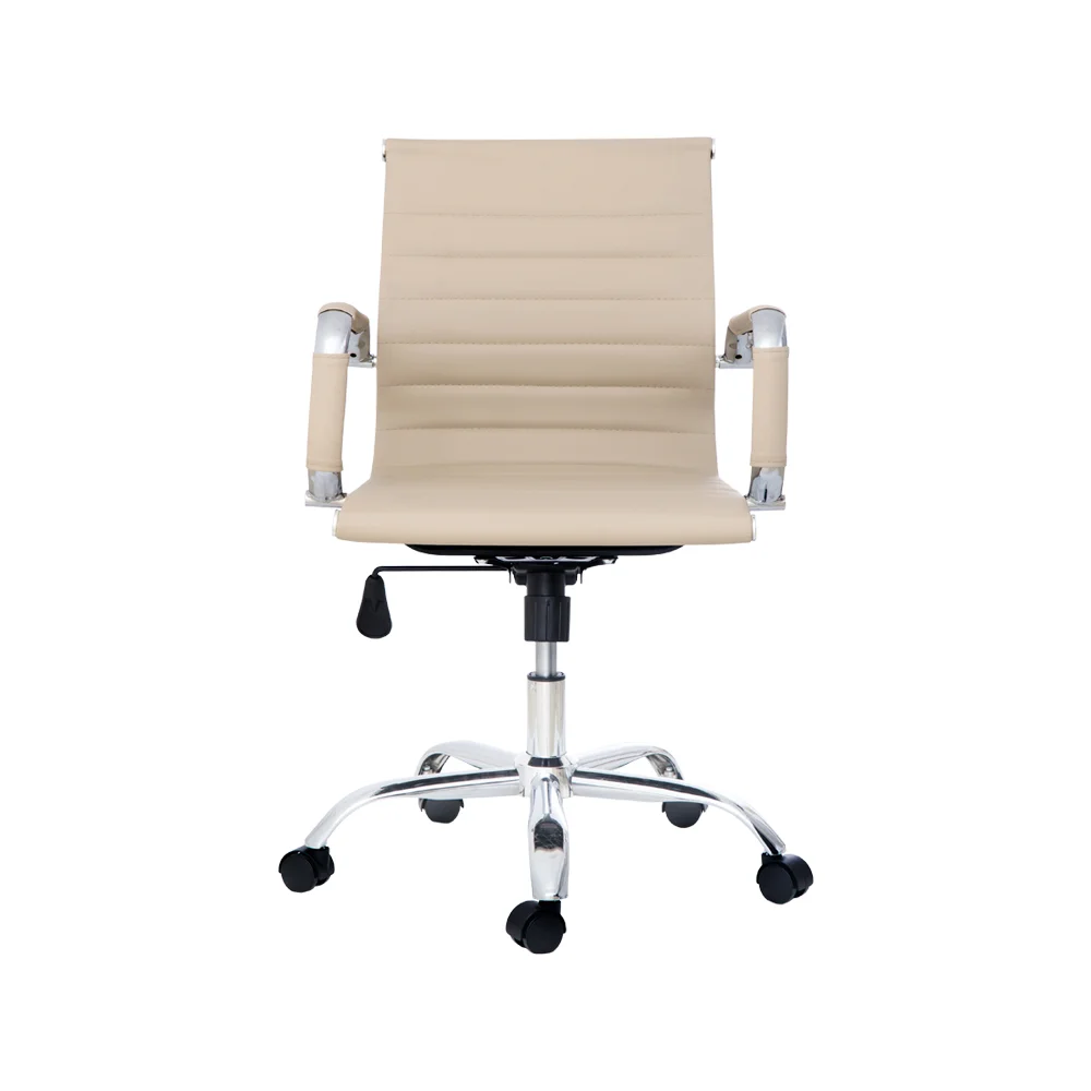 Cadeira Escritório Stripes Diretor Pu Nude Base Giratória Cromada Altura Ajustável