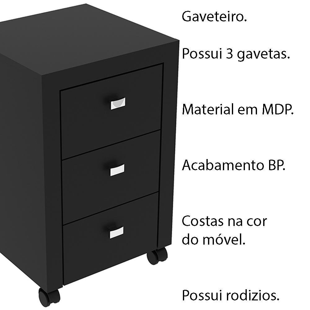 Gaveteiro Para Escritório Home Office, Me4108 Mdp, Preto - Gran Belo