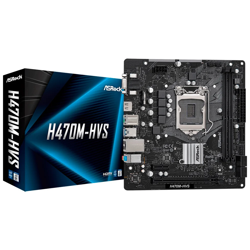 Placa-Mãe Asrock H470 2xddr4, Intel LGA 1200, HDMI, VGA, DVI, H470m-Hvs Placa-Mãe Asrock H470 2xddr4, Intel LGA 1200, HDMI, VGA, DVI, H470m-Hvs